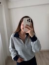 Fermuar Detay Çizgili Sweatshirt Lacivert