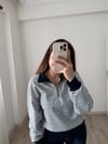 Fermuar Detay Çizgili Sweatshirt Lacivert