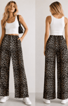 Leopar Desenli Viskon Pantolon