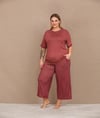 Arias Closet Büyük Beden Viskon Şık Tasarım Kelebek Desenli Bordo Kısa Kol Kapri Takım