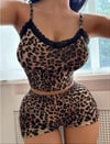 Arias Closet Leopar Desenli Dantel İşlemeli İnce Askılı Şortlu Pijama Takımı