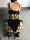 Arias Closet Özel Tasarım Siyah Kare İp Detaylı Fantezi Body Vücut Çorabı