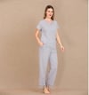Arias Closet Pamuklu Şık Tasarım Dantel İşlemeli Gri Kısa Kol Pijama Takımı