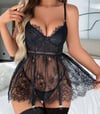 Arias Closet Siyah Dantel İşlemeli Jartiyerli Gecelik Takımı