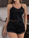 Arias Closet Siyah İnce Askılı Dantel İşlemeli Saten Şortlu Takım