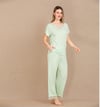 Arias Closet Viskon Şık Tasarım Dantel İşlemeli Açık Yeşil Kısa Kol Pijama Takımı