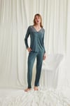 Arias Closet Yakası Omzu ve Paçası Dantelli Boydan Düğmeli Pijama Takımı