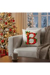 Digital Baskılı Kırmızı B Harfi Yılbaşı Çam Süslemeli Dekoratif Kırlent Kılıfı