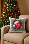 Dijital Baskılı Noel Şapkalı Love Kalp Dekoratif Kırlent Kılıfı