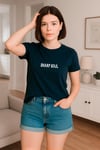 Kadın Sanatsal Çizim Portre Baskılı Lacivert Tişört Relaxed Fit – HUBERY