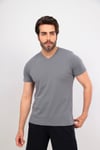 Erkek Gri V Yaka T-shirt