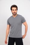 Erkek Gri V Yaka T-shirt