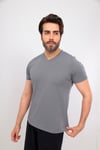 Erkek Gri V Yaka T-shirt