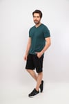 Erkek Haki Siyah V Yaka Tshirt Şort Cep Fermuarlı Alt Üst Takım
