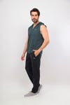Erkek Yeşil 3'lü Kapşonlu Kısa kol Atletli  T-shirt Takım