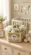 ElBoyaması Dönen Ahşap Bebek Odası Bakım Organizeri - Soft Yeşil & Krem
