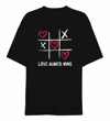 14 Şubat Sevgililer Günü Love Always Wins Baskılı Oversize Bisiklet Yaka T-shirt - Siyah