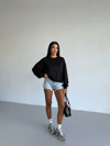 2 İplik Bisiklet Yaka Sweat Siyah F2339
