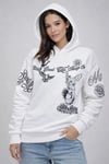 3 İplik Pamuklu Kapüşonlu Baskılı Sweatshirt Hoodie - Beyaz