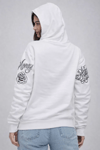 3 İplik Pamuklu Kapüşonlu Baskılı Sweatshirt Hoodie - Beyaz