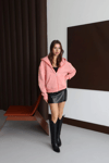 3 İplik Şardonlu Kapşonlu Hoodie Frm Somon P510437