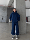 3 İplik Şardonlu Kapşonlu Sweatshirt Lacivert P510436