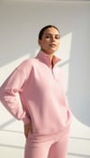 3 İplik Şardonlu Yarım Fermuarlı Sweatshirt Somon