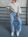 3 İplik Şardonlu Yarım Fermuarlı Sweatshirt Gri