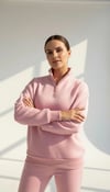 3 İplik Şardonlu Yarım Fermuarlı Sweatshirt Somon