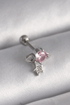316l Çelik Gümüş Renk Pembe Zirkon Taşlı Sallantı Yıldız Detay Tragus Piercing