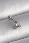 316l Çelik Gümüş Renk Üçgen Zirkon Taşlı Tragus Piercing
