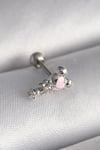 316l Çelik Gümüş Renk Zirkon Taş Detay Pembe Kalp İşleme Tragus Piercing