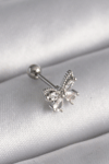 316l Çelik Gümüş Renk Zirkon Taşlı Kelebek Tragus Piercing