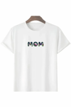 Anneler Günü Hediye Mom Çiçek Baskılı Oversize Bisiklet Yaka T-shirt - Beyaz