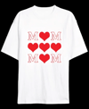 Anneler Günü Hediye Mom Kalp Baskılı Oversize Bisiklet Yaka T-shirt - Beyaz