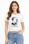 Atatürk Baskılı Tişört Kısa Kollu Bisiklet Yaka T-shirt - Beyaz