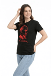 Atatürk Baskılı Tişört Kısa Kollu Bisiklet Yaka  T-shirt - Siyah