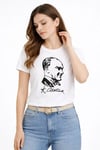 Atatürk Baskılı Tişört Kısa Kollu Bisiklet Yaka T-shirt - Beyaz