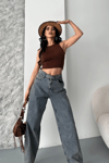 Baggy Kar Yıkama Eskitme Kahve Jeans Pantolon D2007