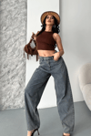 Baggy Kar Yıkama Eskitme Kahve Jeans Pantolon D2007