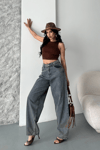 Baggy Kar Yıkama Eskitme Kahve Jeans Pantolon D2007