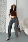 Baggy Kar Yıkama Eskitme Kahve Jeans Pantolon D2007