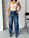 Baggy Süper Taş Bıyık Yıkama Koyu Mavi Jeans Pantolon D2007