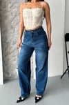 Baggy Süper Taş Bıyık Yıkama Koyu Mavi Jeans Pantolon D2007