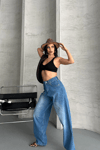 Baggy Süper Taş Bıyık Yıkama Mavi Jeans Pantolon D2007