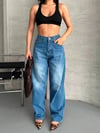 Baggy Süper Taş Bıyık Yıkama Mavi Jeans Pantolon D2007