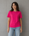 Basic Pamuklu Tişört Bisiklet Yaka Düz Renk Relaxed Fit T-shirt - Fuşya