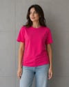 Basic Pamuklu Tişört Bisiklet Yaka Düz Renk Relaxed Fit T-shirt - Fuşya