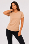 Basic Tişört Bisiklet Yaka Kısa Kol Günlük Yazlık Slim Fit T-shirt - Bej