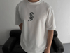 Baskılı Oversize Bisiklet Yaka T-shirt - Beyaz
